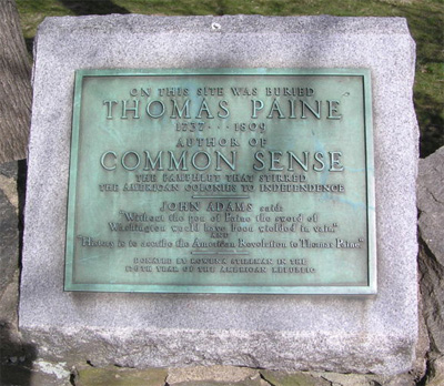 The burial location of Thomas Paine in New Rochelle, New York
