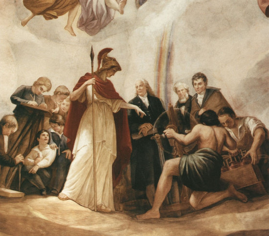 Constantino Brumidi's The Apotheosis of Washington: Science Minerva teaching Benjamin Franklin, Robert Fulton, and Samuel F.B. Morse