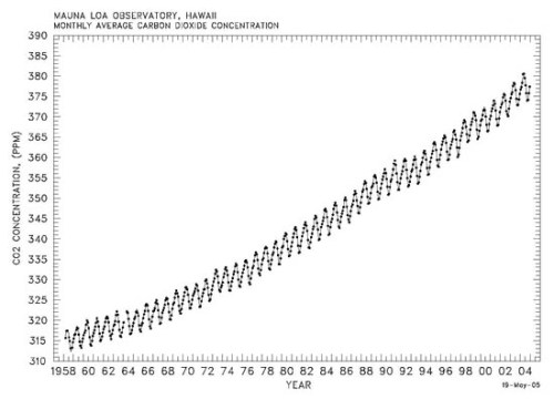 Level of CO2 in the atmosphere, 1958-2004